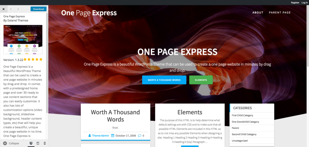 Template WordPress one page